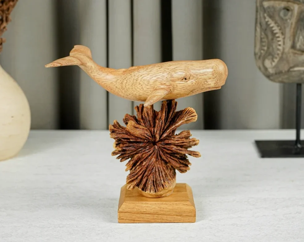 Wooden sperm whale statue, personalized figurine, sculpture, animal wood carving, handmade ornaments (6)